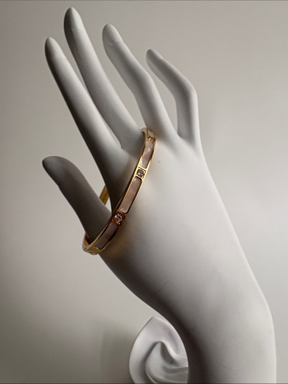 Gold Plated Pink Enamel Hinged Bangle Bracelet Elegant Women